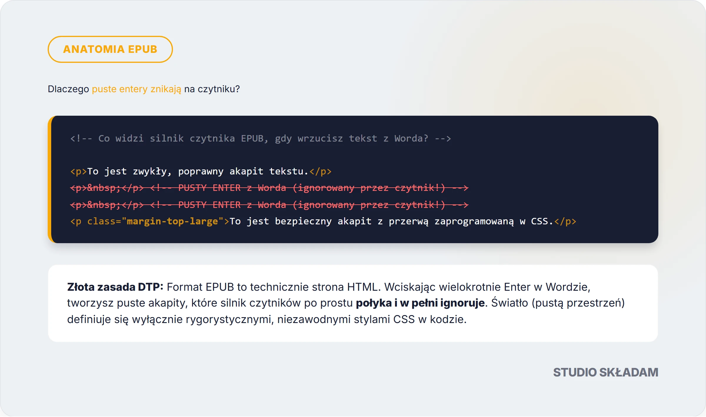Anatomia EPUB - Dlaczego puste entery znikają na czytniku?