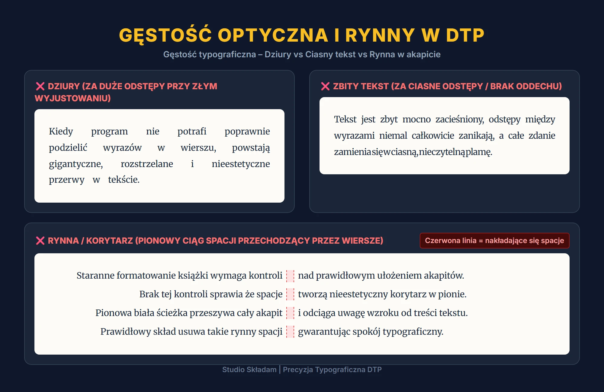 Dziury w tekście i zbity tekst - gęstość optyczna i rynny w DTP