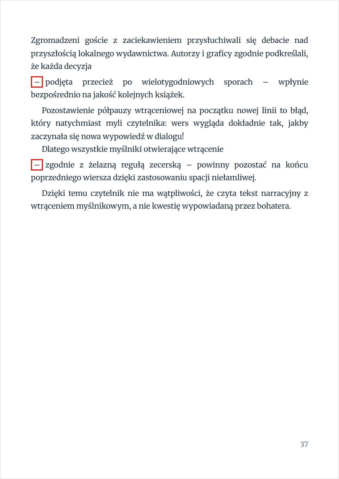Półpauza wtrąceniowa na początku linii