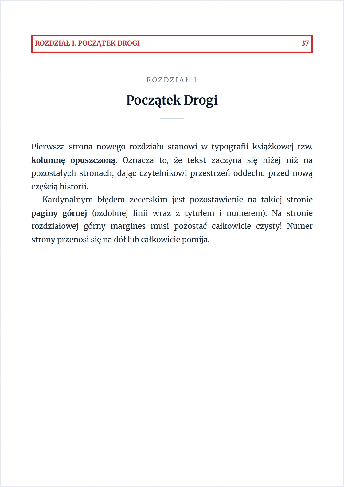 Błąd składu: żywa pagina górna na stronie rozdziałowej
