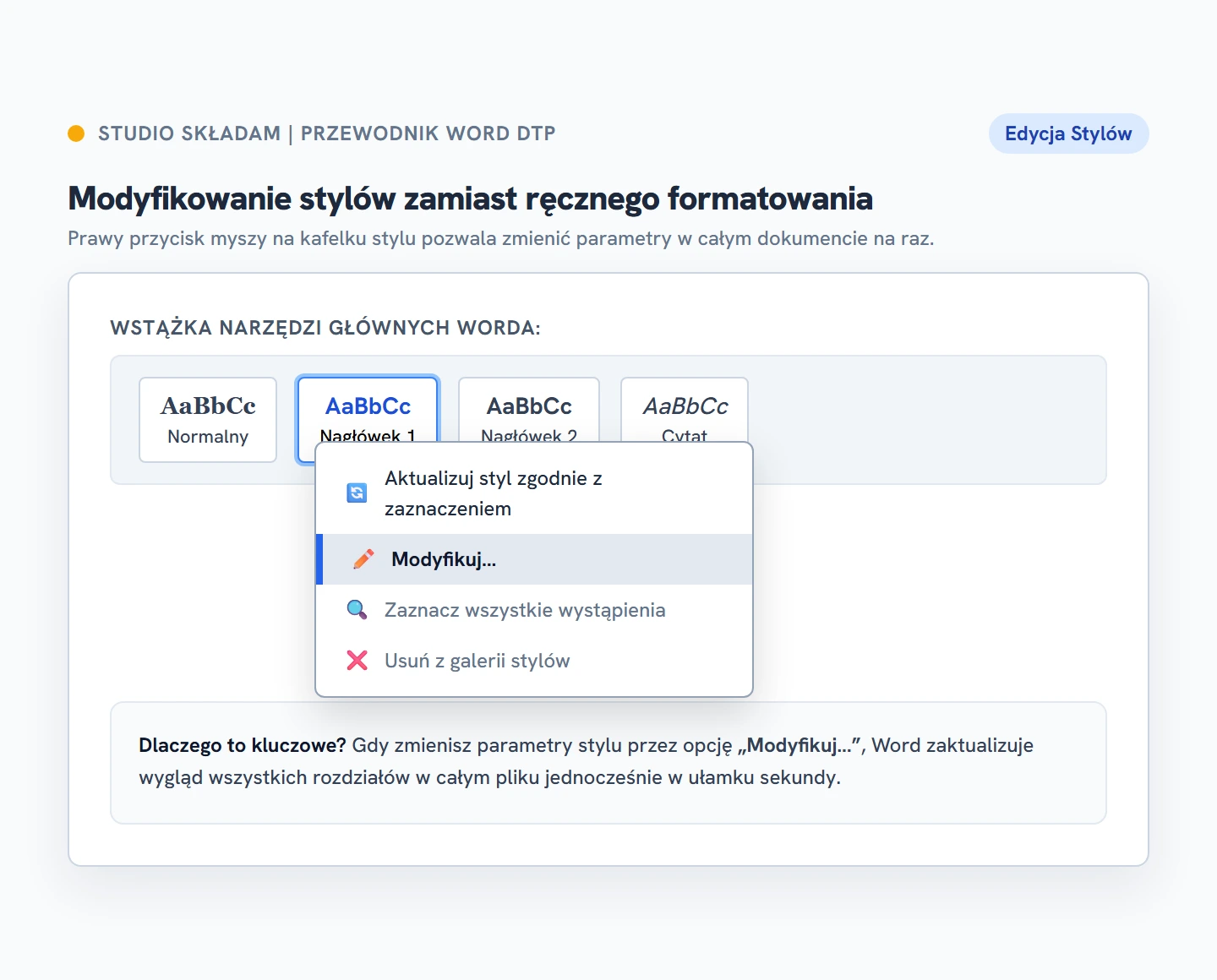 Modyfikacja stylu na wstążce programu Word