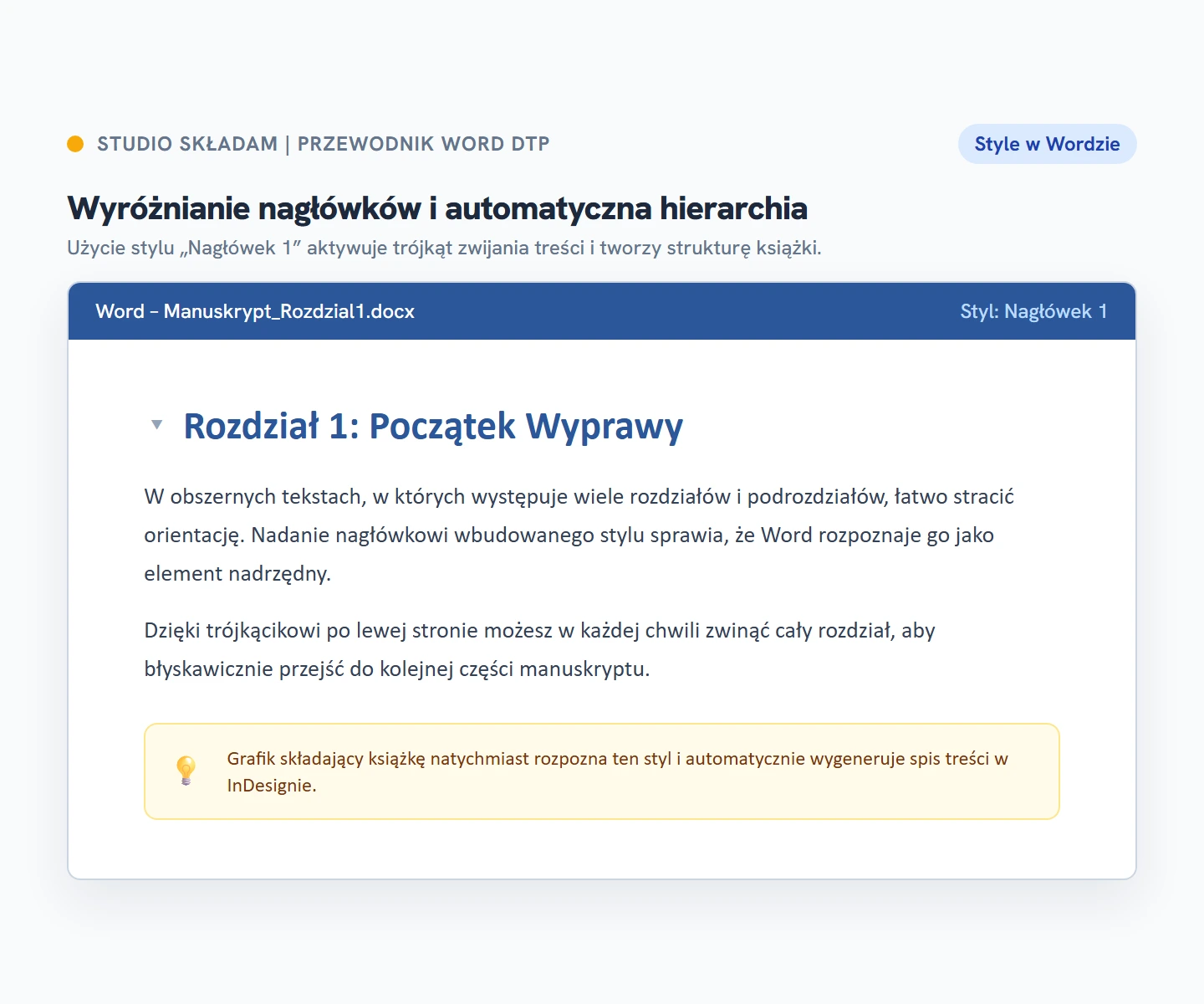 Wyróżnianie nagłówków i trójkąt zwijania w Wordzie